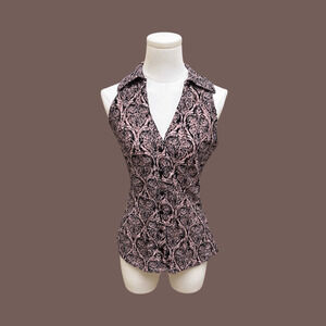 INC Damask Halter Top | Pink & Black Velvet | Size M | Vintage